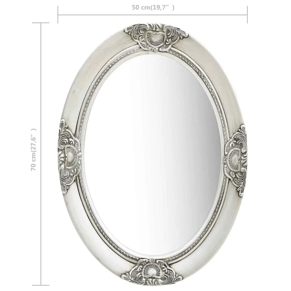 Baroque Wall Mirror Silver 50x70 cm Ornate Wooden Frame Bevelled Edge Home Decor