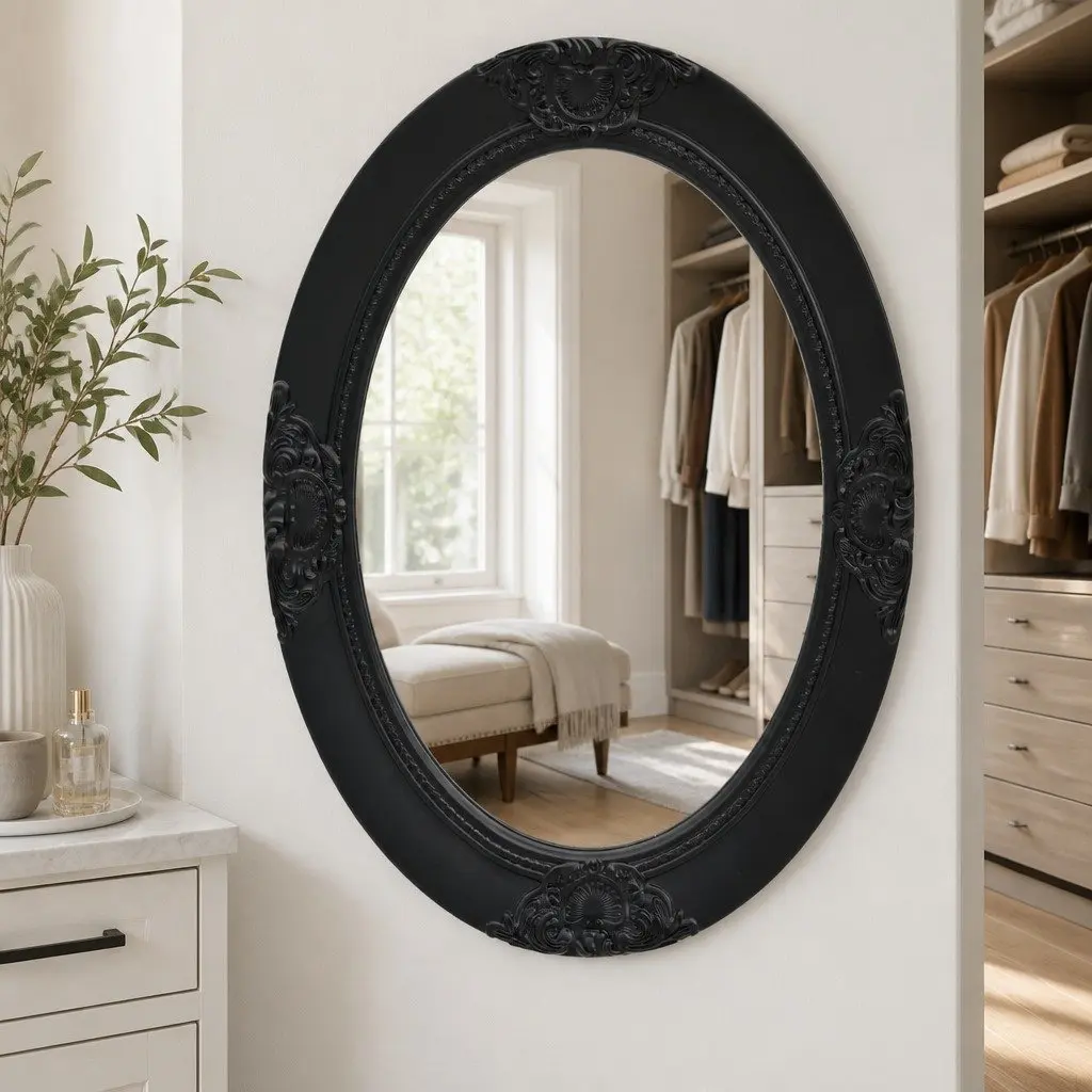 Wall Mirror Baroque Style 50x70 cm Black Ornate Frame Decor
