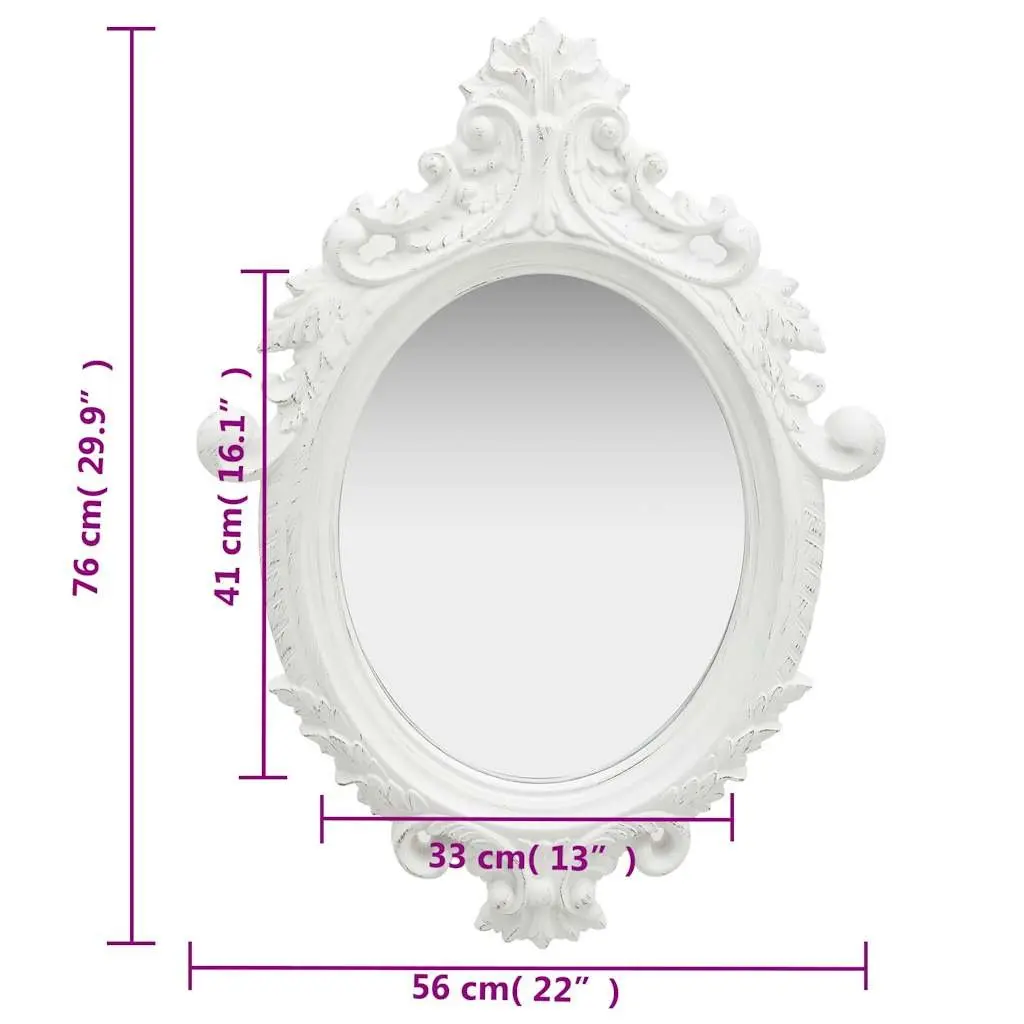 Wall Mirror Castle Style 56x76 cm White Ornate Frame Decor Dressing Room