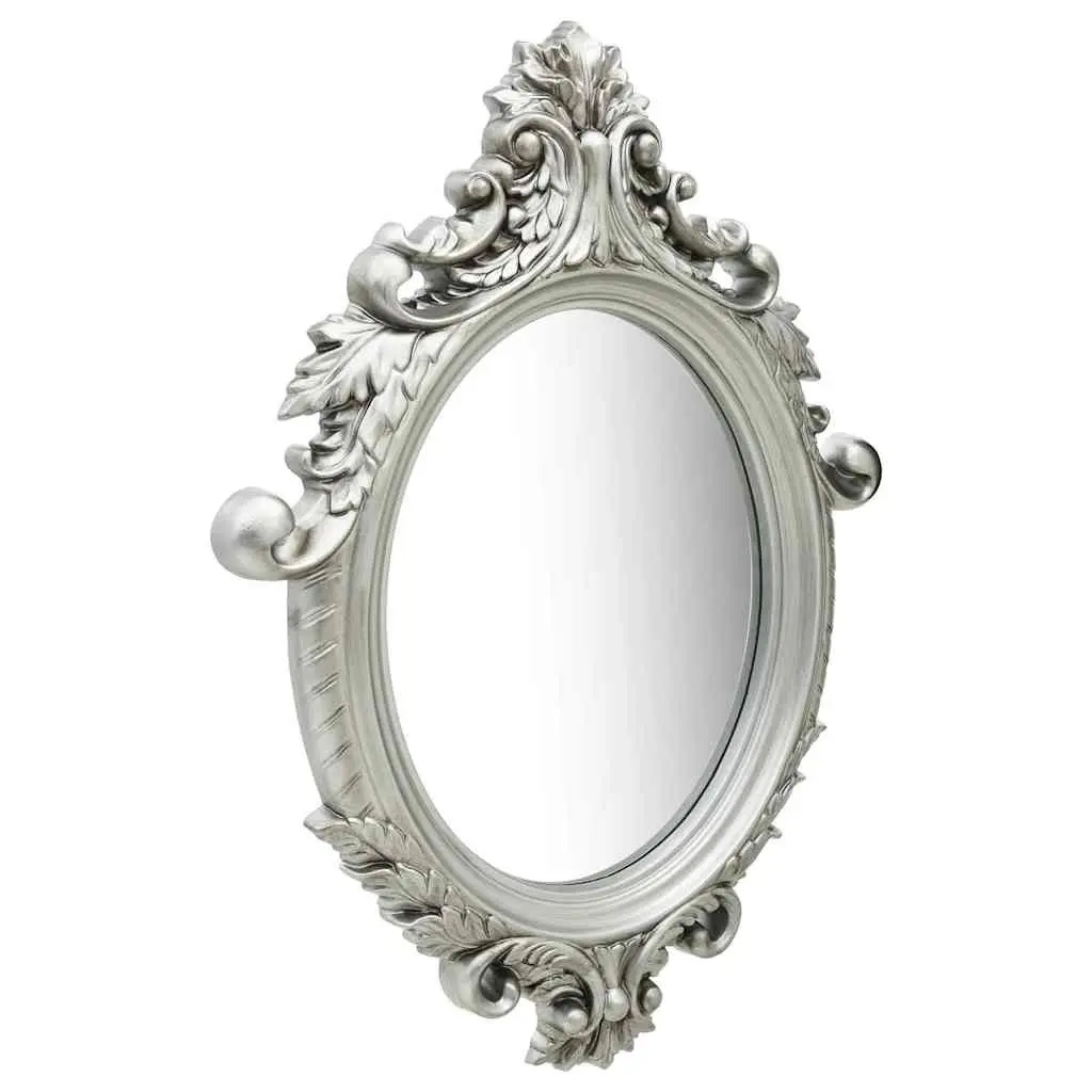 Ornate Silver Frame Wall Mirror Castle Style 56x76cm Decorative Home Accent