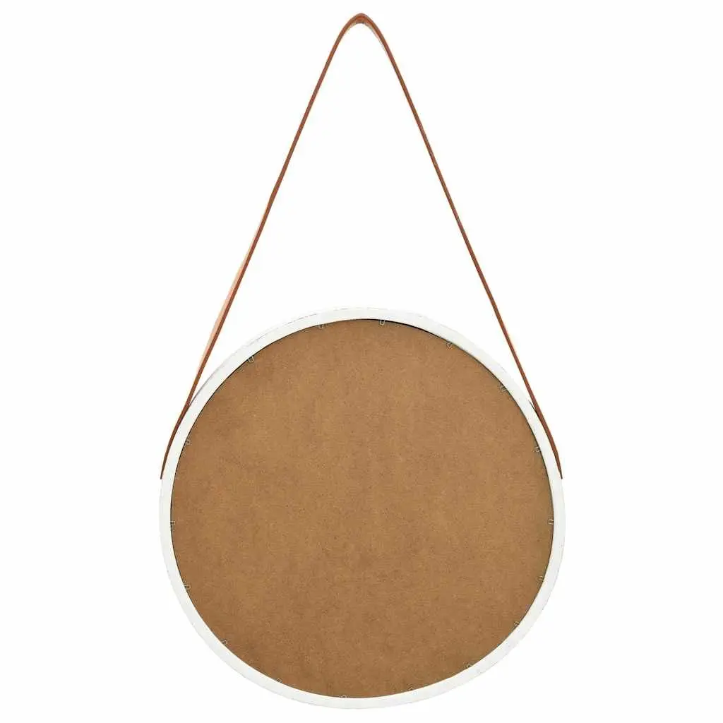 Round Wall Mirror 40cm White Wooden Frame Hanging Strap