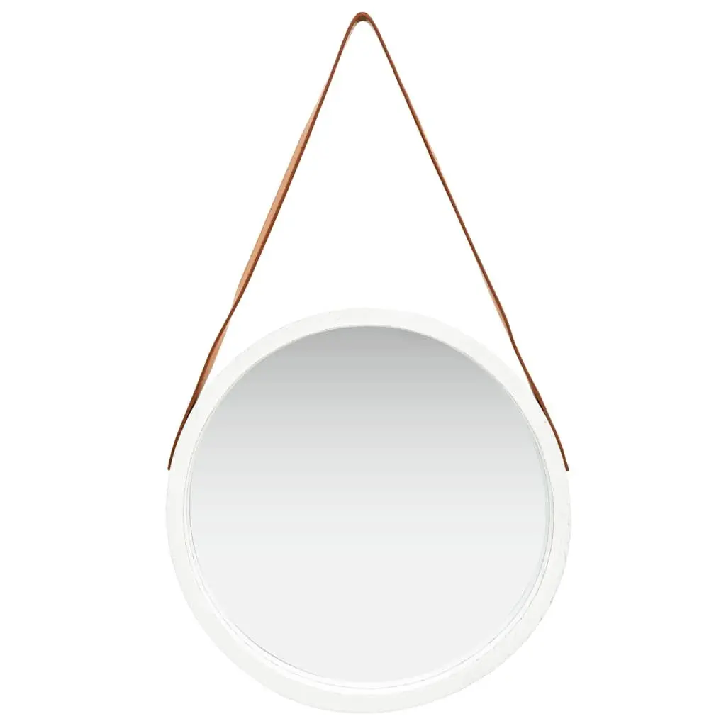 Round Wall Mirror 50cm White Hanging Decor Bedroom Living Room Strap Design