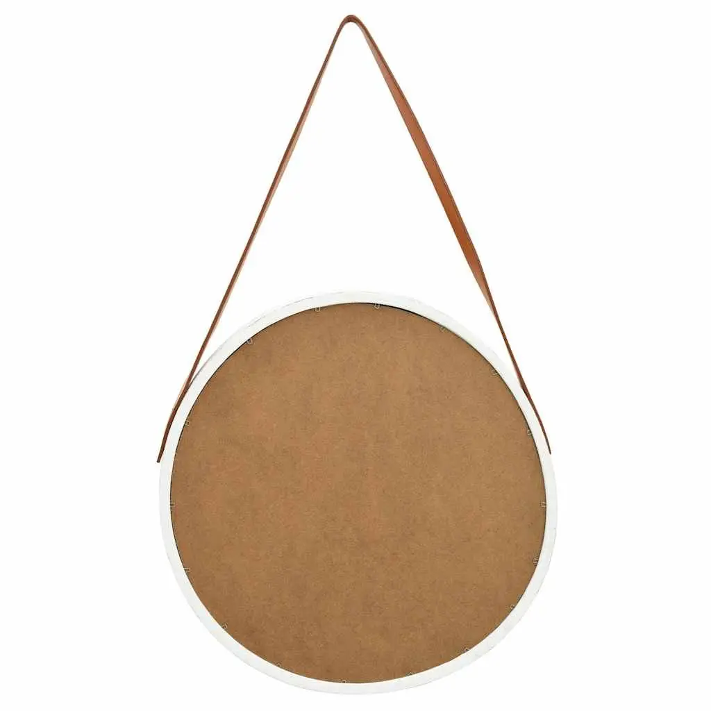 Round Wall Mirror 50cm White Hanging Decor Bedroom Living Room Strap Design