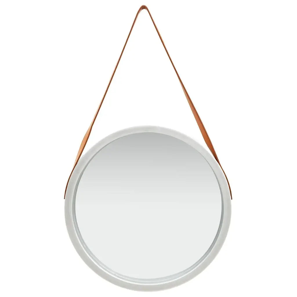 Round Wall Mirror 50 cm Silver Hanging Bedroom Living Room Decor Strap Design