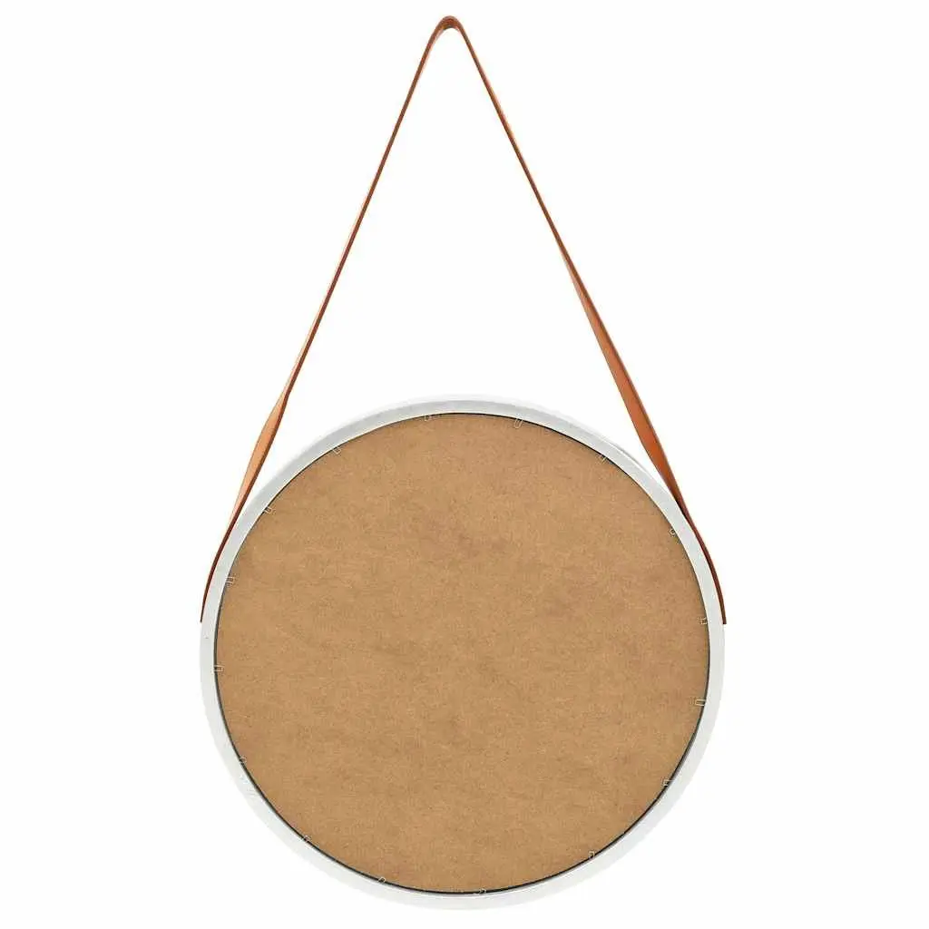 Round Wall Mirror 50 cm Silver Hanging Bedroom Living Room Decor Strap Design