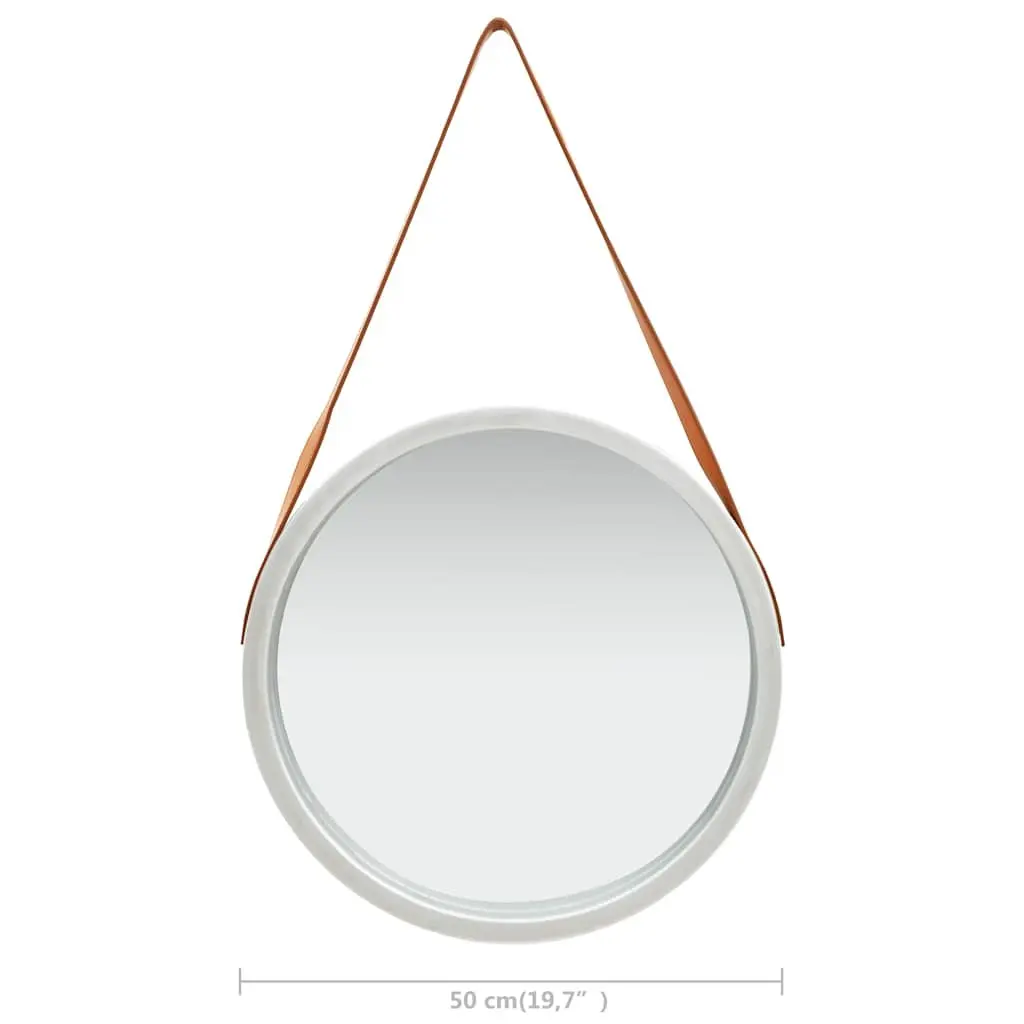 Round Wall Mirror 50 cm Silver Hanging Bedroom Living Room Decor Strap Design