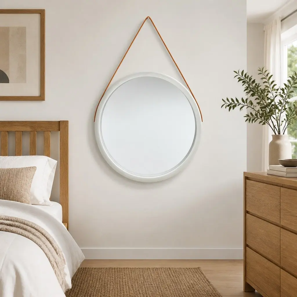Round Wall Mirror 60cm Silver Frame Hanging Decor