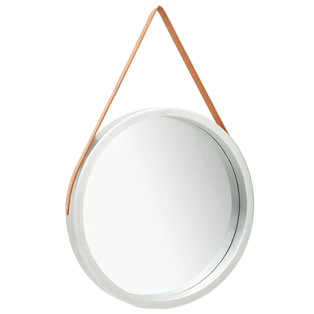 Round Wall Mirror 60cm Silver Frame Hanging Decor