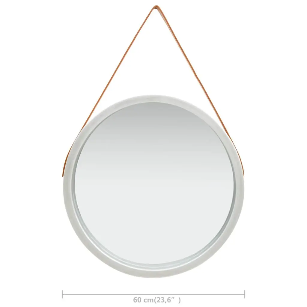 Round Wall Mirror 60cm Silver Frame Hanging Decor