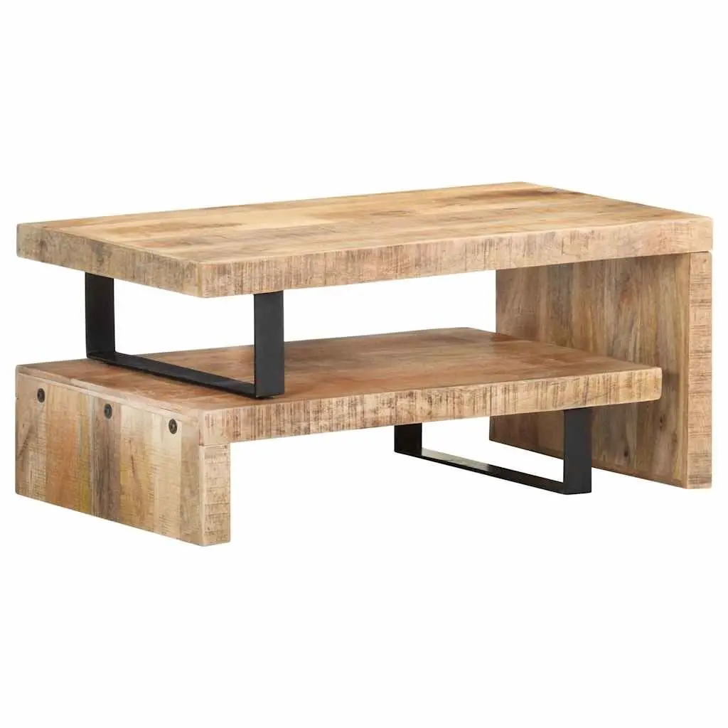 2 Piece Coffee Table Set Solid Mango Wood Brown Living Room Accent Furniture