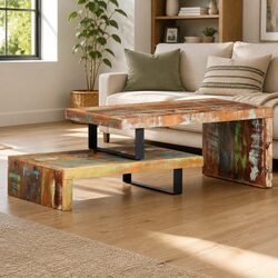 Reclaimed Wood 2 Piece Coffee Table Set for Everyday Use