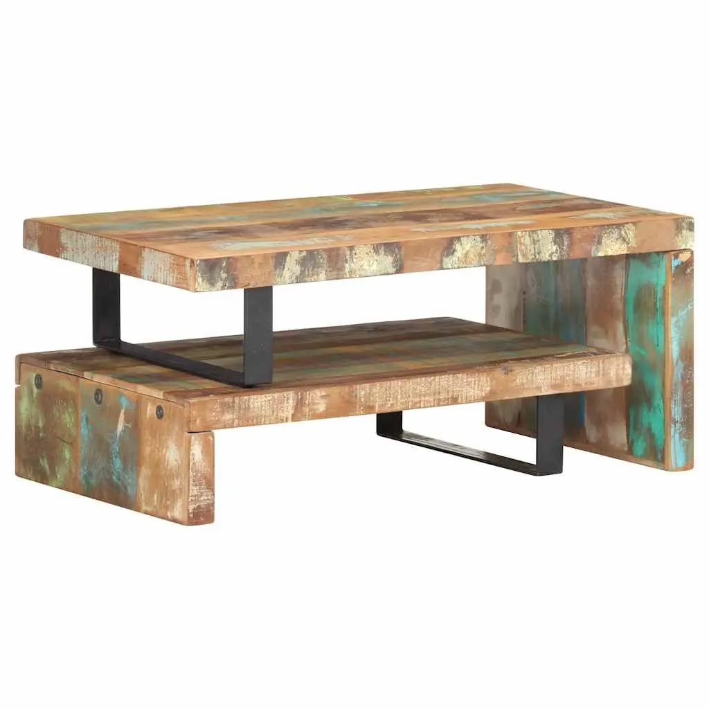 2 Piece Coffee Table Set Solid Reclaimed Wood Brown Living Room Accent Furniture