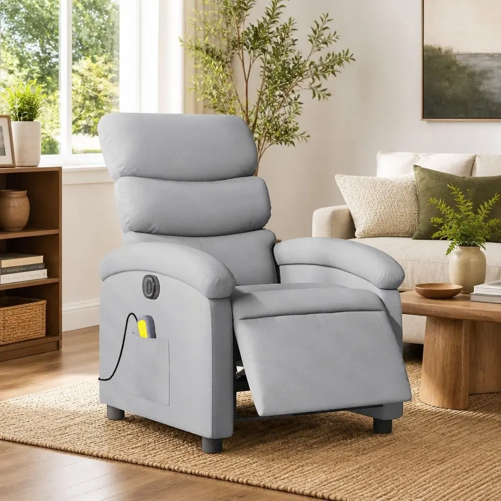 Electric Massage Recliner Chair Adjustable Grey Fabric Armchair with Footrest