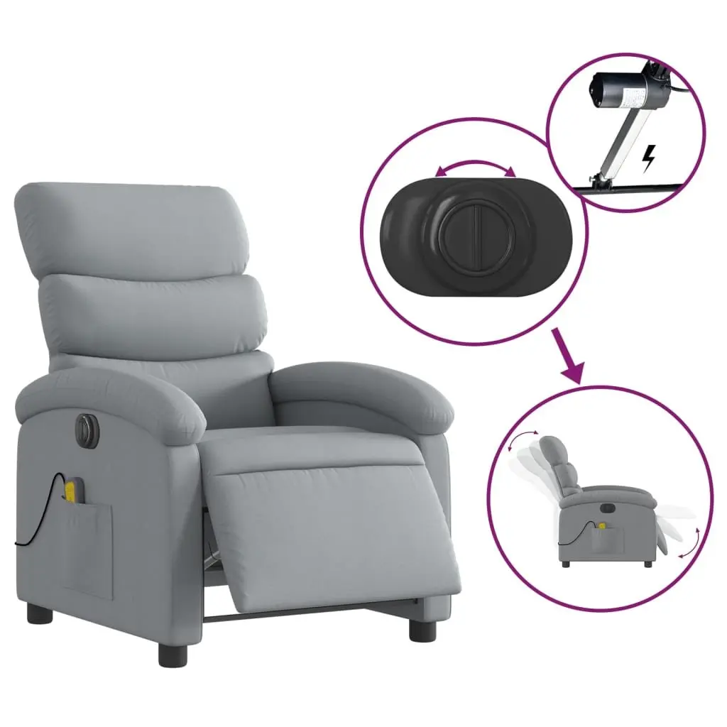 Electric Massage Recliner Chair Adjustable Grey Fabric Armchair with Footrest