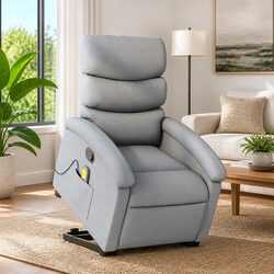 Stand Up Massage Recliner Chair Grey Fabric Power Lift Manual Recline Armchair