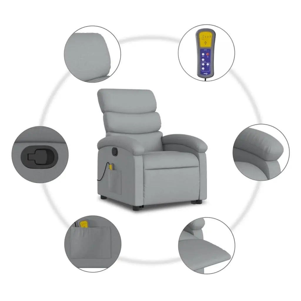 Stand Up Massage Recliner Chair Grey Fabric Power Lift Manual Recline Armchair