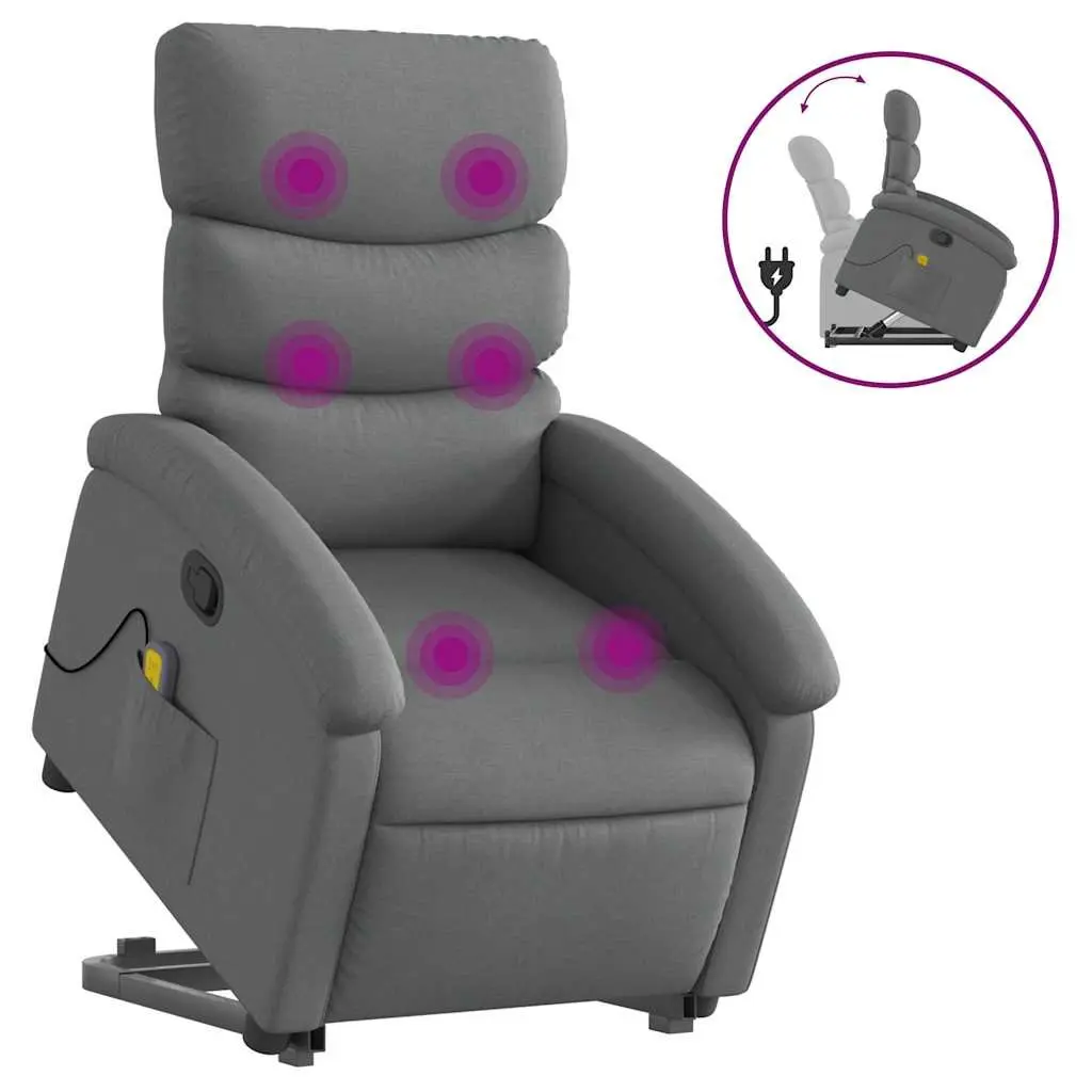 Stand Up Massage Recliner Chair Grey Fabric Power Lift Electric Armchair Elderly