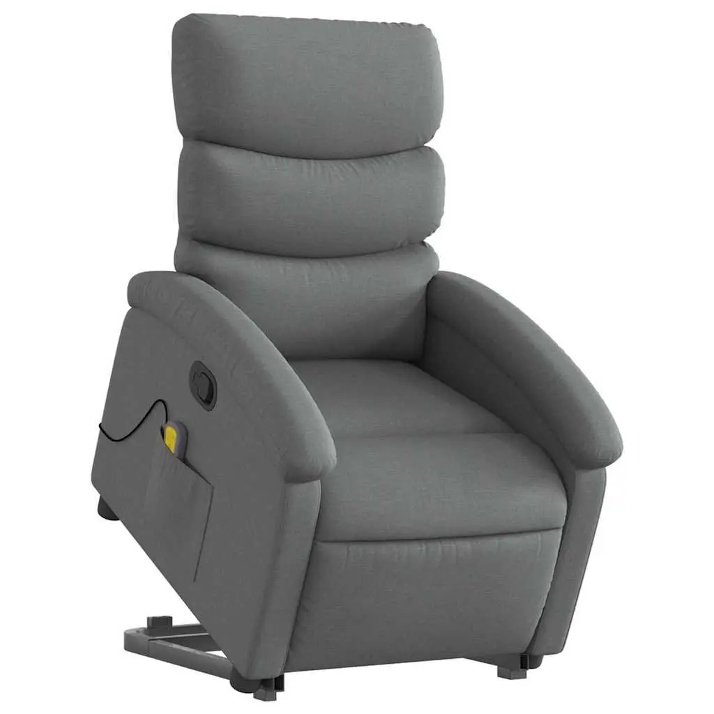 Stand Up Massage Recliner Chair Grey Fabric Power Lift Electric Armchair Elderly
