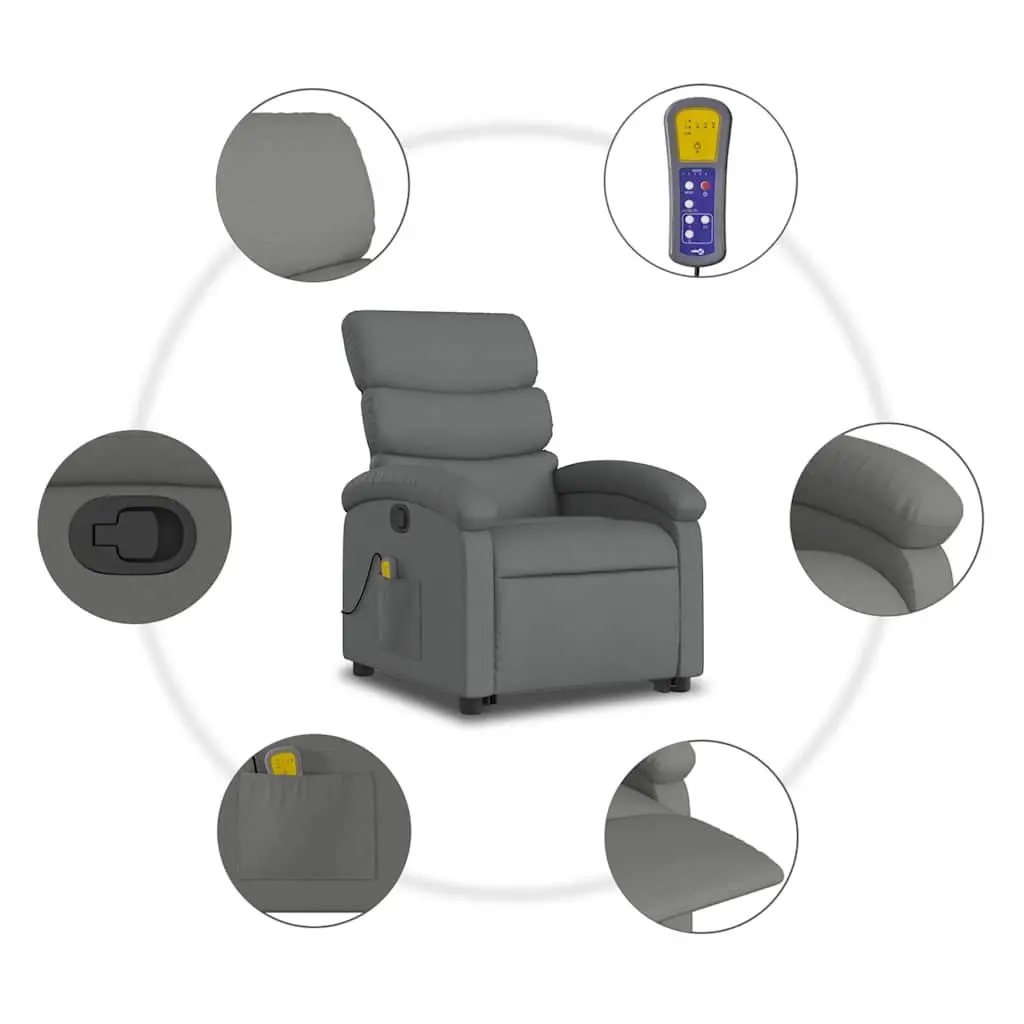 Stand Up Massage Recliner Chair Grey Fabric Power Lift Electric Armchair Elderly