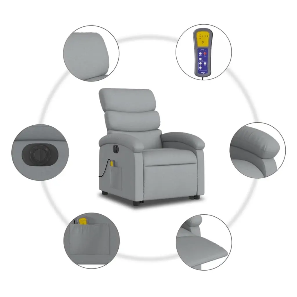 Electric Massage Recliner Chair Power Lift Function 135 Degrees Light Grey Fabric
