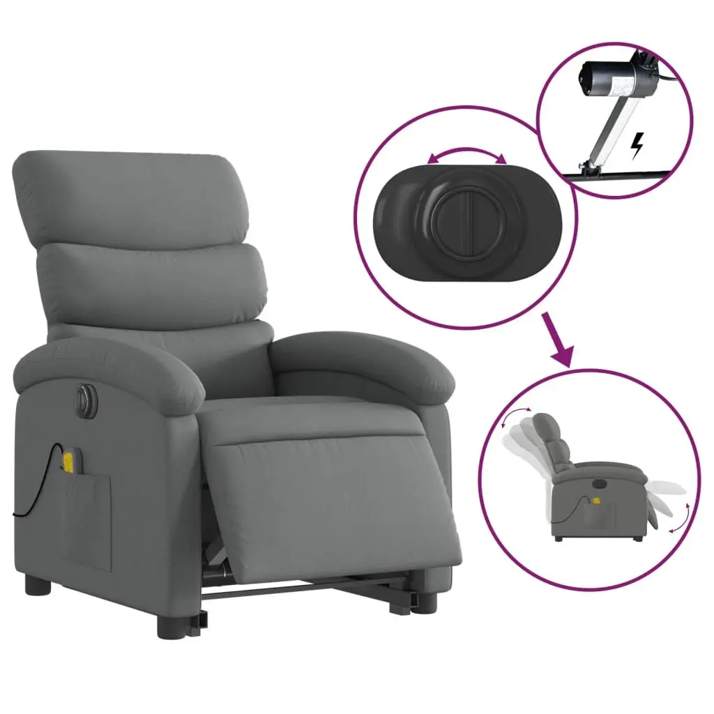 Electric Stand Up Massage Recliner Chair Grey Fabric Armchair Power Lift Recline