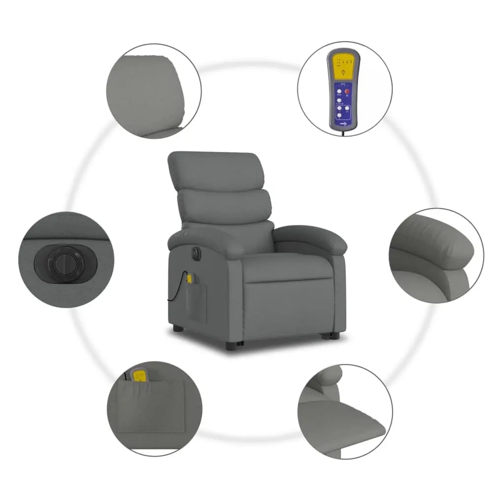 Electric Stand Up Massage Recliner Chair Grey Fabric Armchair Power Lift Recline