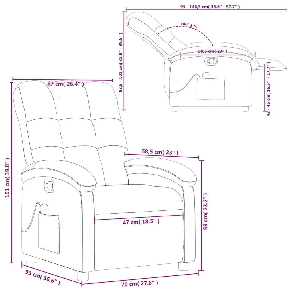 Massage Recliner Chair Grey Fabric Manual Recline Vibration Armchair Lounge