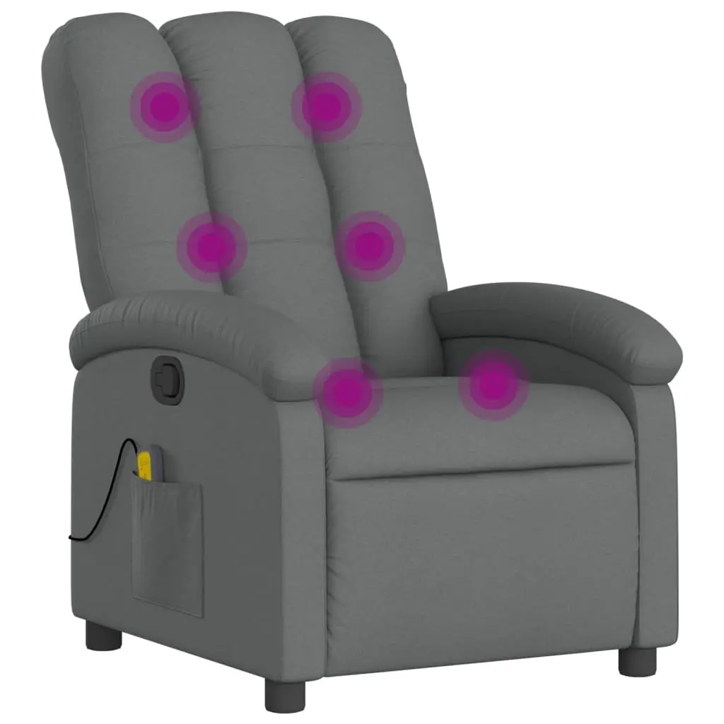 Massage Recliner Chair Manual Reclining Grey Fabric 6 Vibration Points