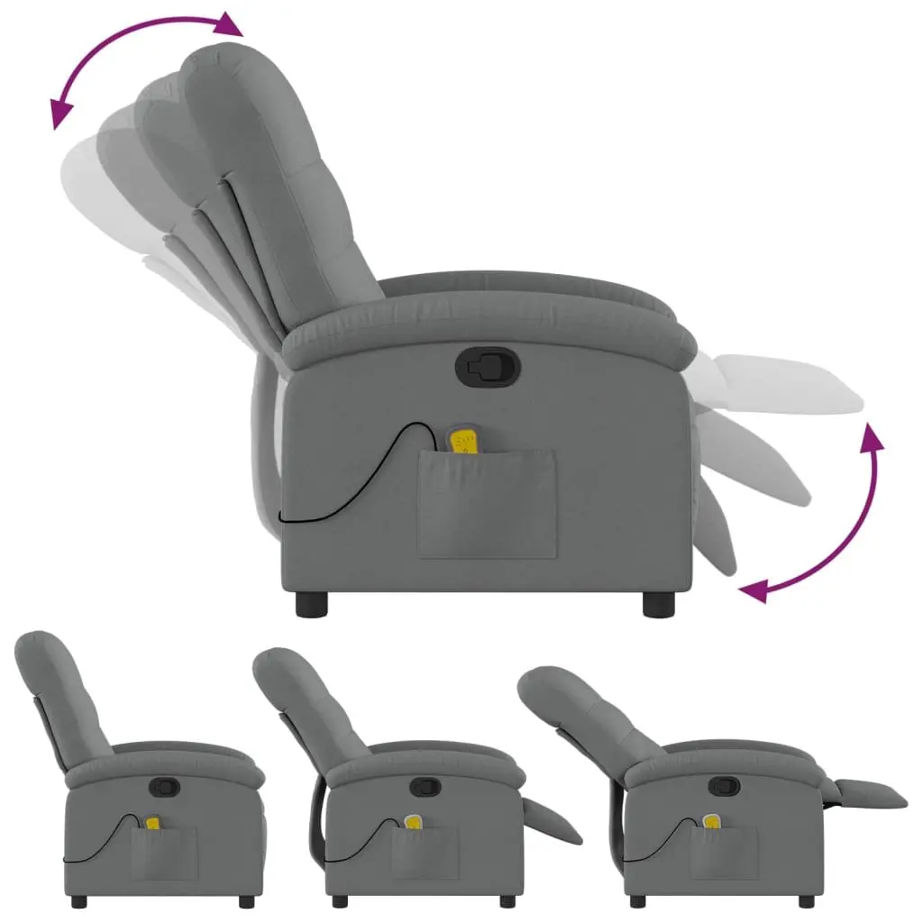 Massage Recliner Chair Manual Reclining Grey Fabric 6 Vibration Points