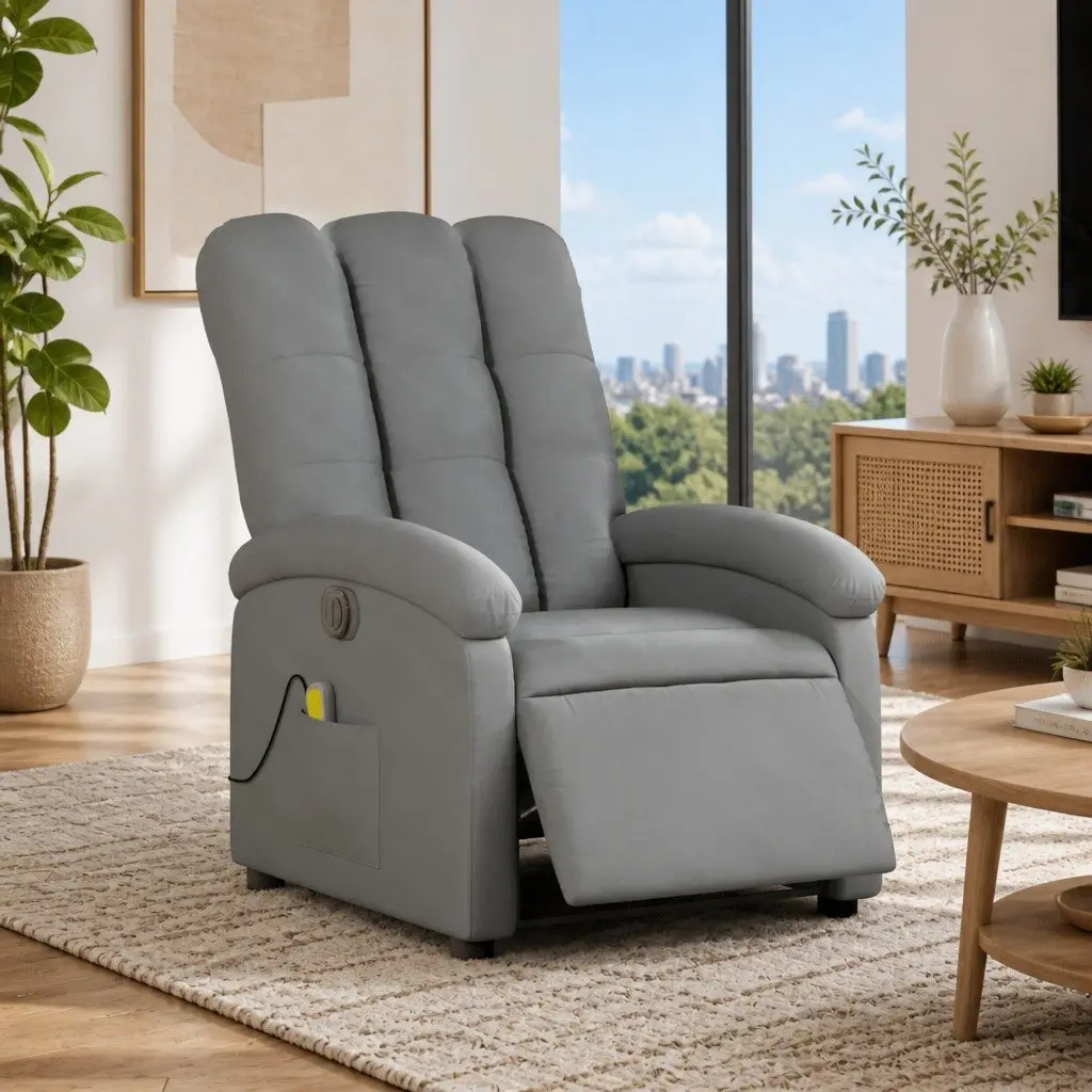 Electric Massage Recliner Chair Multi-Point Vibration Adjustable Grey Fabric