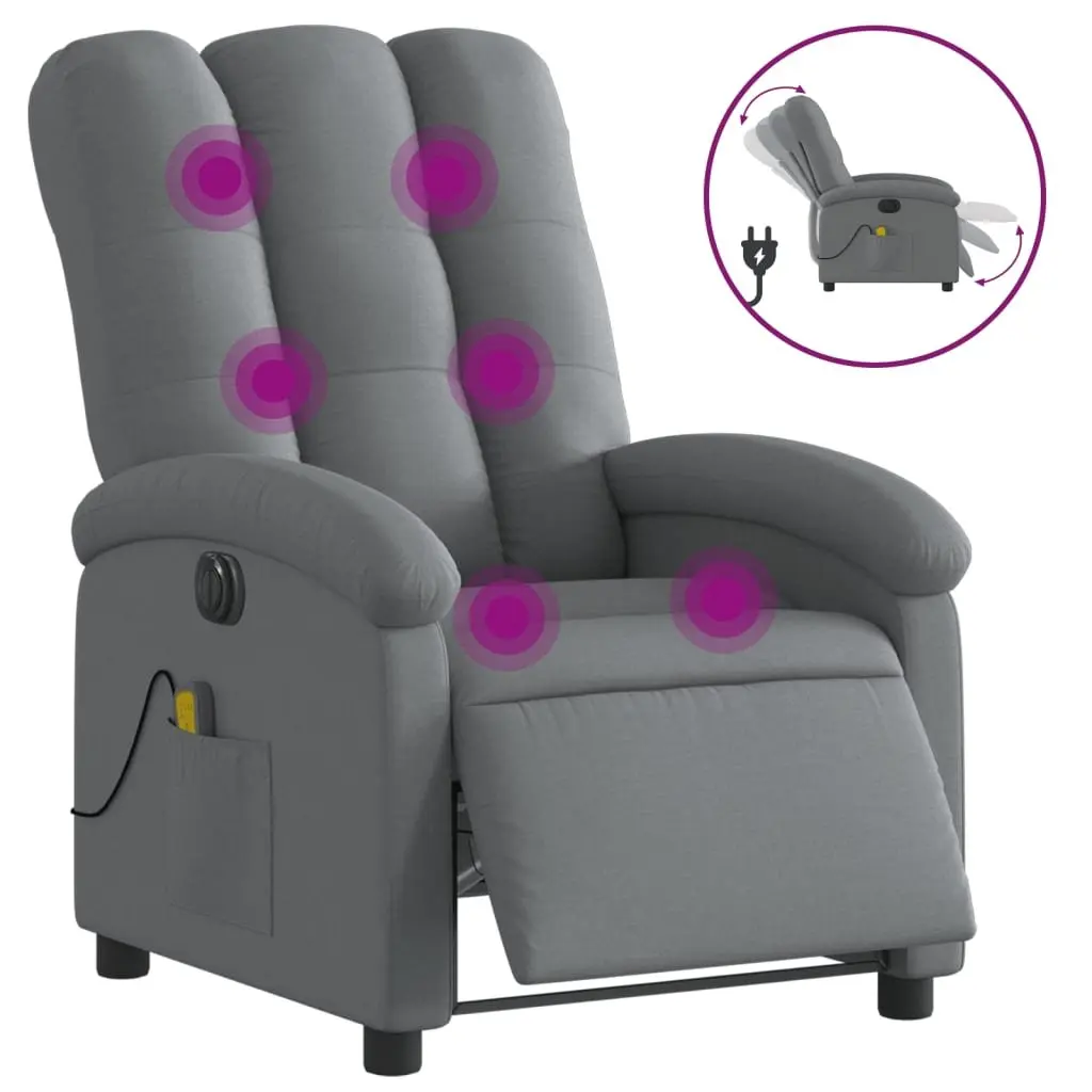 Electric Massage Recliner Chair Multi-Point Vibration Adjustable Grey Fabric