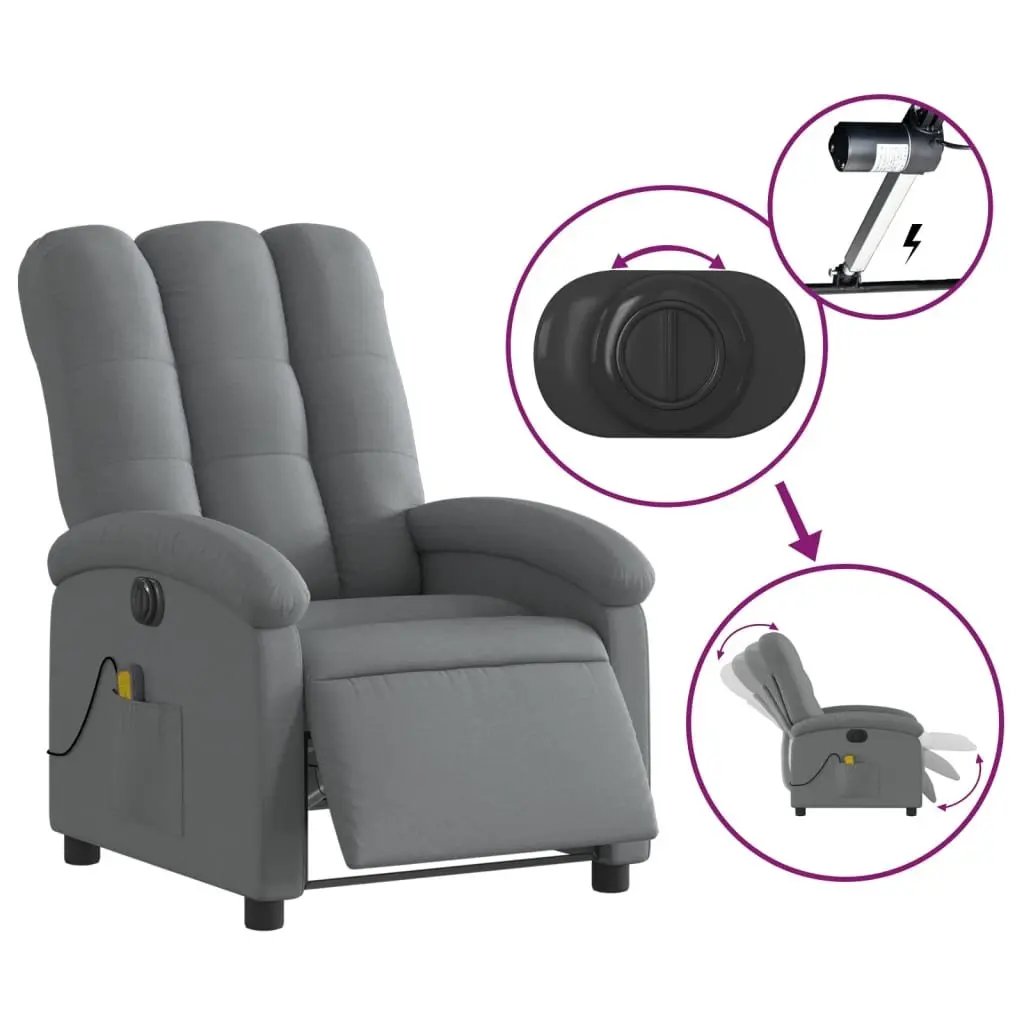 Electric Massage Recliner Chair Multi-Point Vibration Adjustable Grey Fabric