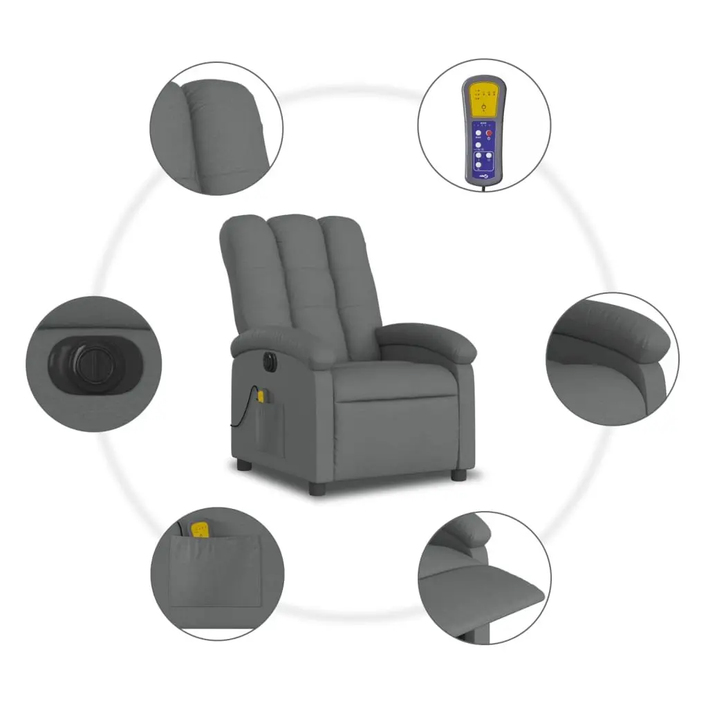 Electric Massage Recliner Chair Multi-Point Vibration Adjustable Grey Fabric