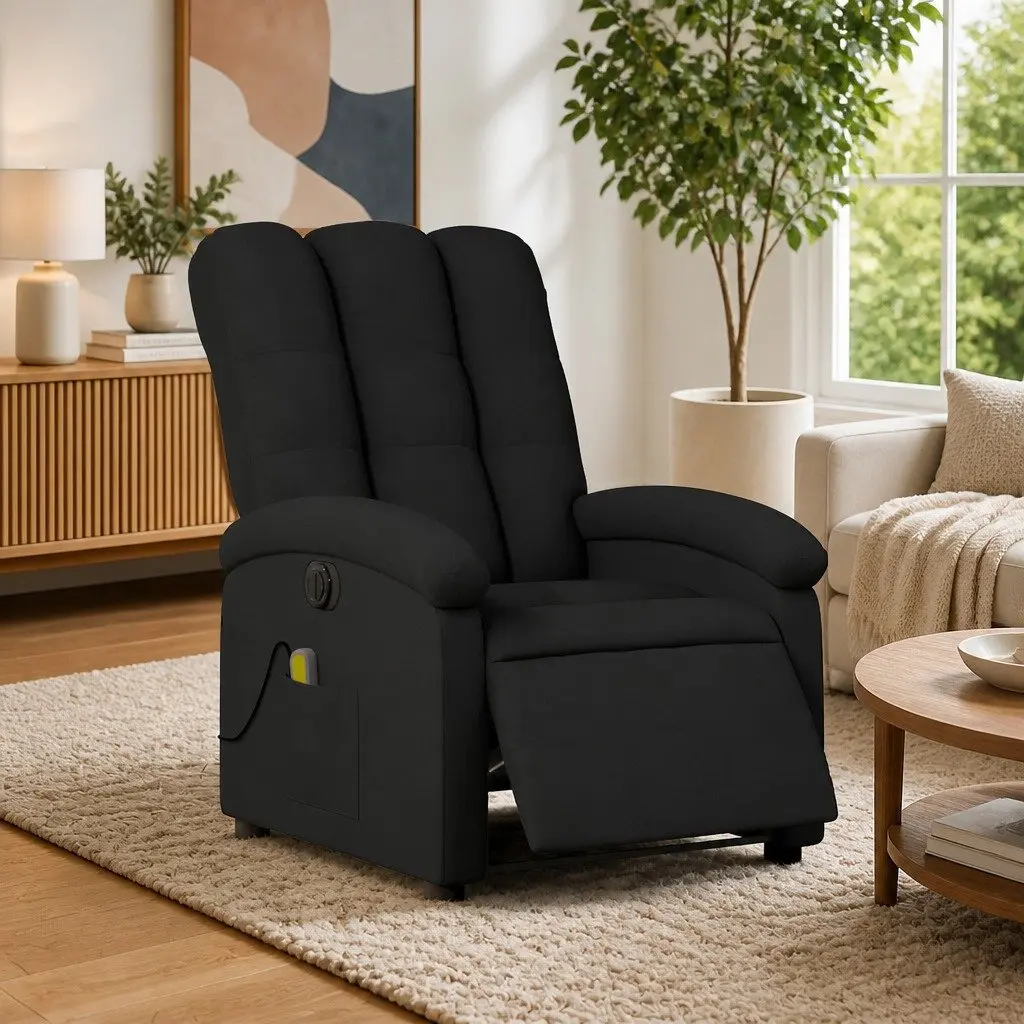 Electric Massage Recliner Chair Black Fabric Armchair with USB Vibration