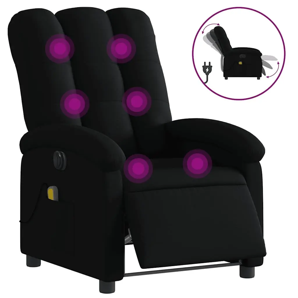 Electric Massage Recliner Chair Black Fabric Armchair with USB Vibration