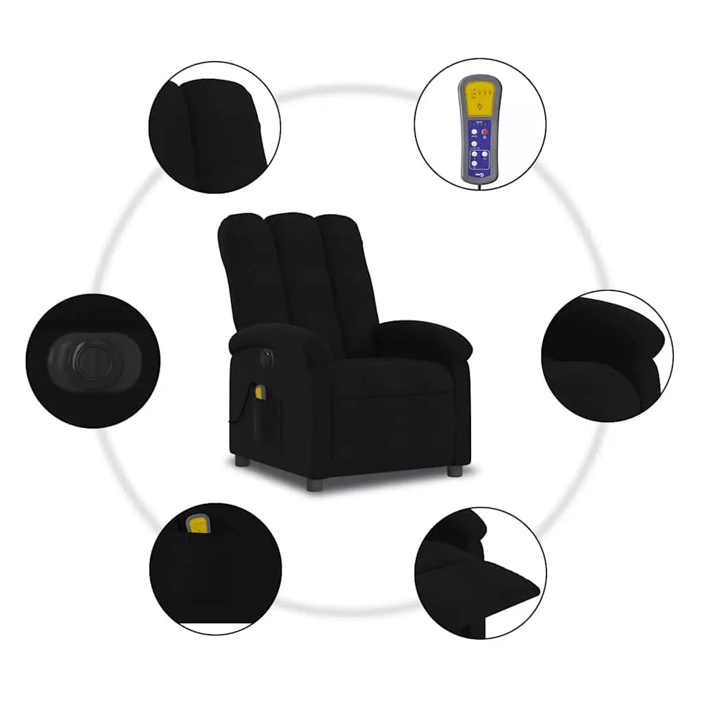 Electric Massage Recliner Chair Black Fabric Armchair with USB Vibration