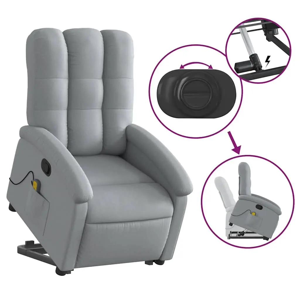 Electric Massage Chair Stand Up Recliner Grey Fabric Power Lift 135 Degrees