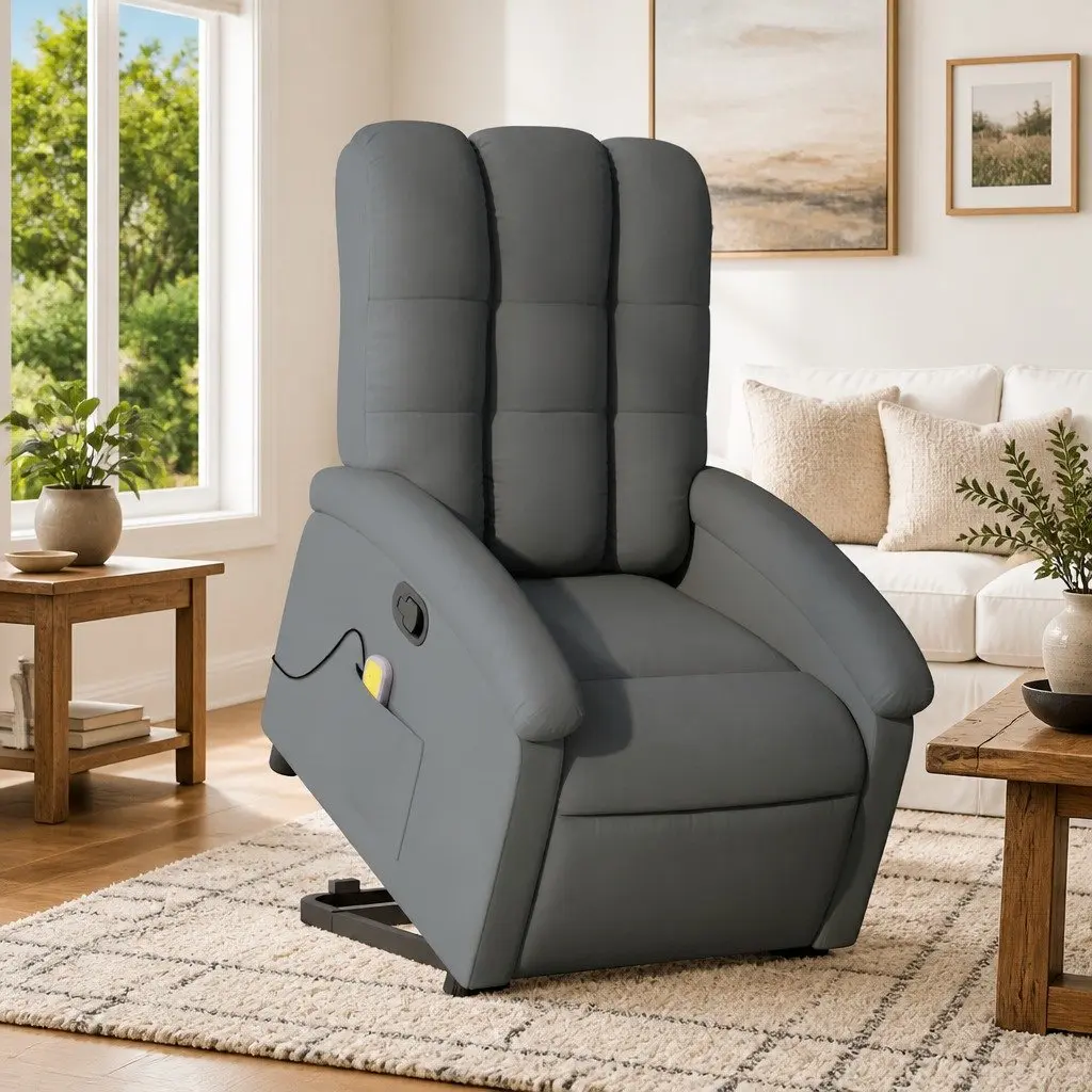 Stand Up Massage Recliner Chair Grey Fabric Power Lift Electric Elderly Armchair