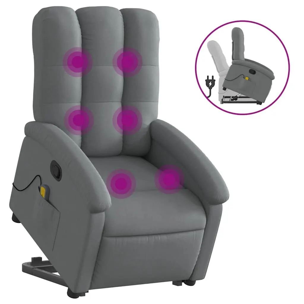 Stand Up Massage Recliner Chair Grey Fabric Power Lift Electric Elderly Armchair