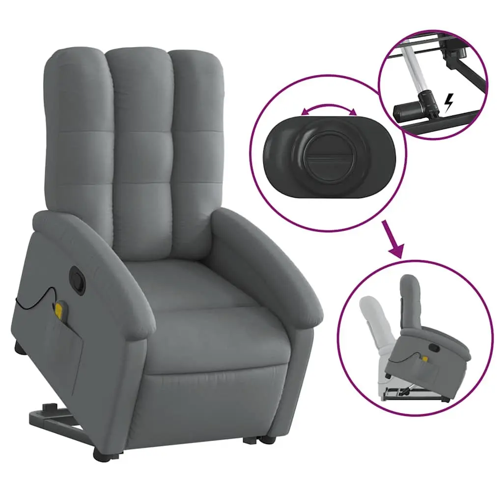 Stand Up Massage Recliner Chair Grey Fabric Power Lift Electric Elderly Armchair
