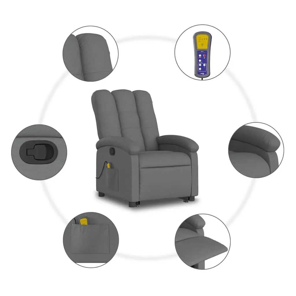 Stand Up Massage Recliner Chair Grey Fabric Power Lift Electric Elderly Armchair