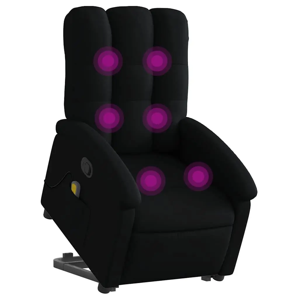 Electric Lift Recliner Chair Massage Function Fabric Upholstered Black