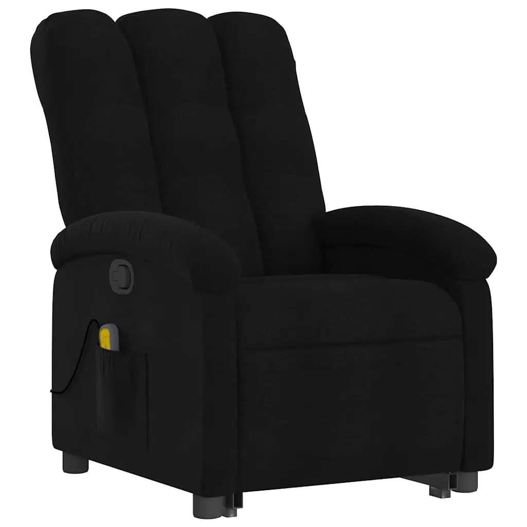 Electric Lift Recliner Chair Massage Function Fabric Upholstered Black