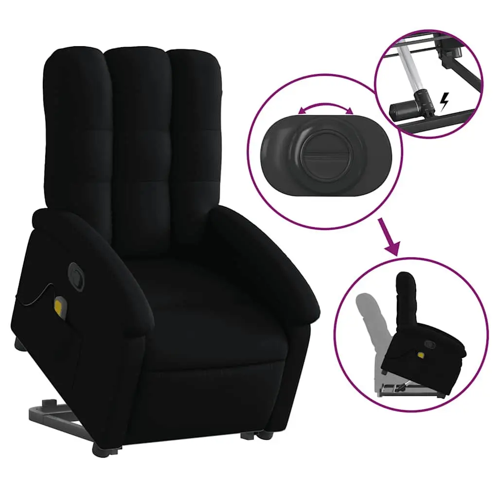 Electric Lift Recliner Chair Massage Function Fabric Upholstered Black