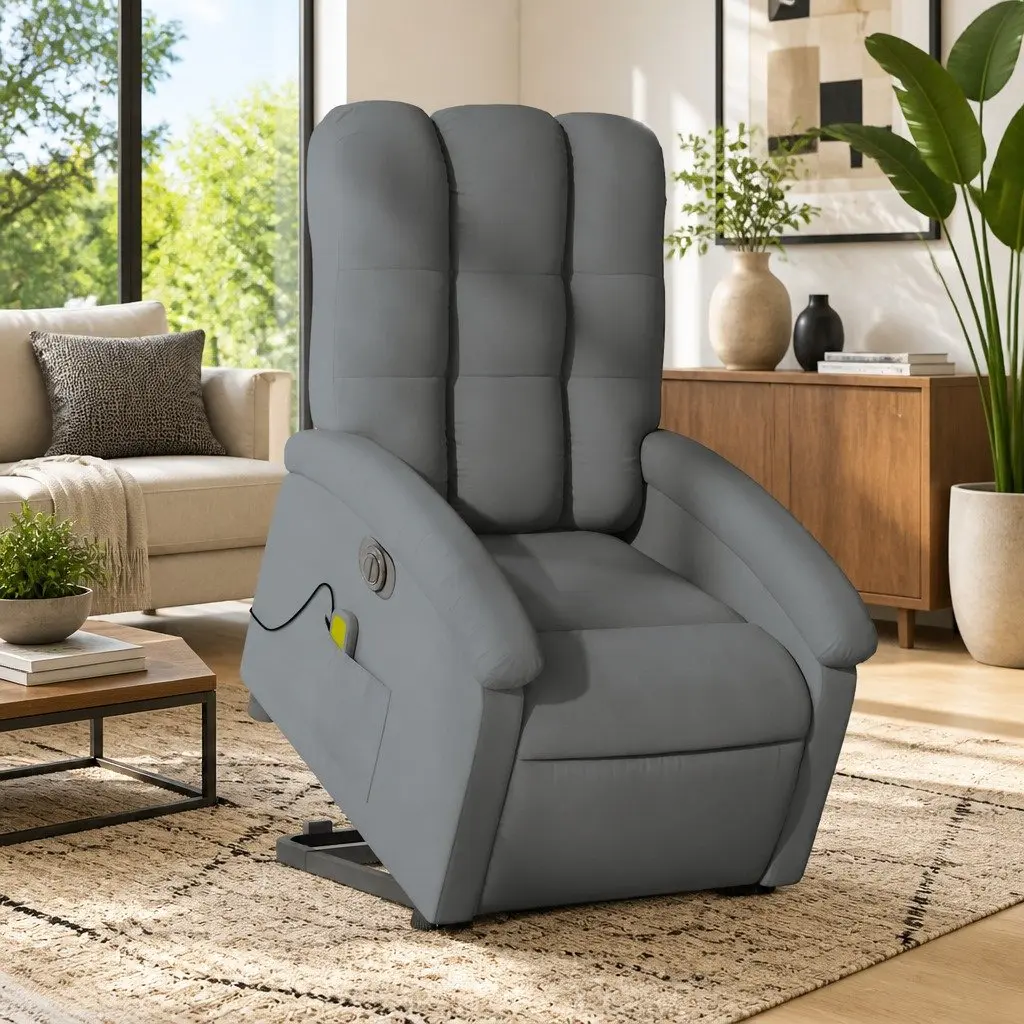 Electric Massage Recliner Chair Power Lift Function 135 Degrees Grey Fabric