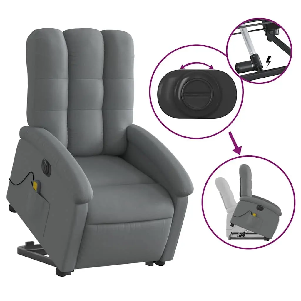 Electric Massage Recliner Chair Power Lift Function 135 Degrees Grey Fabric
