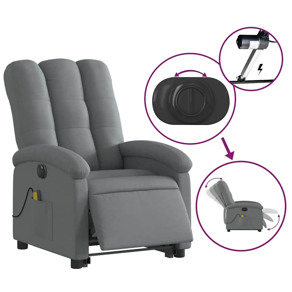 Electric Massage Recliner Chair Power Lift Function 135 Degrees Grey Fabric