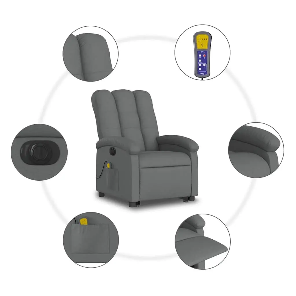 Electric Massage Recliner Chair Power Lift Function 135 Degrees Grey Fabric