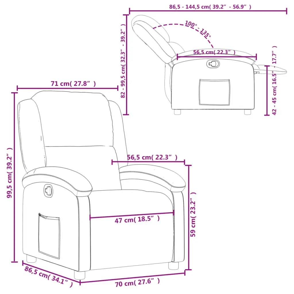 Recliner Chair Manual Reclining Armchair Dark Grey Fabric