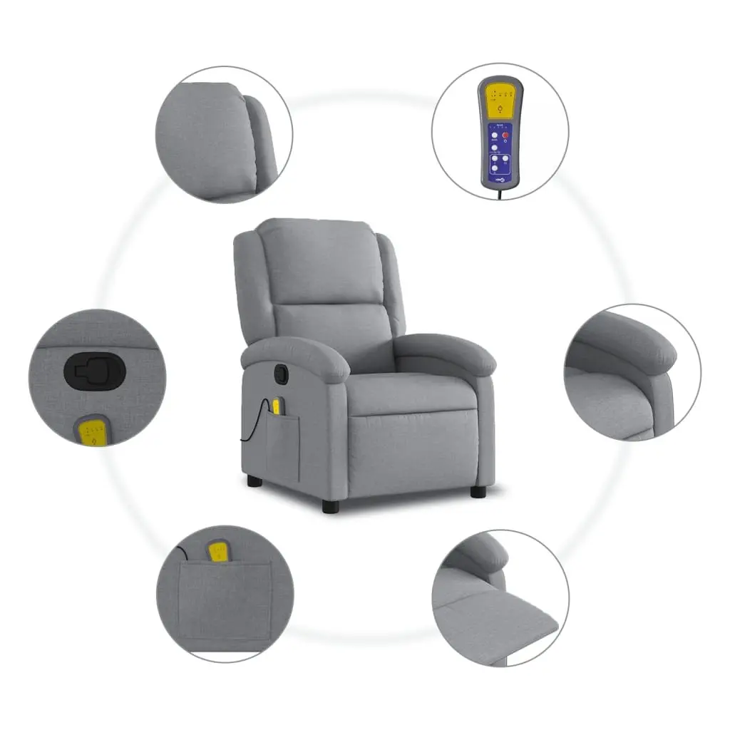 Massage Recliner Chair Manual Reclining Armchair Grey Fabric 6 Points Vibration